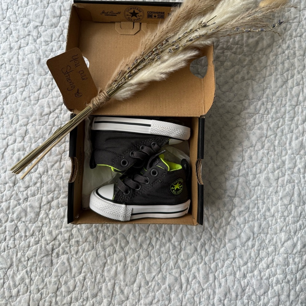 Converse Infant Gray and White Sneakers with Neon Accents